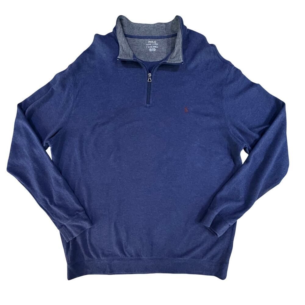 Polo Ralph Lauren Sweatshirt Men 2XLT Blue Quarter Zip Fleece Pullover Pony Logo